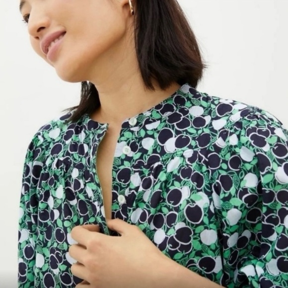 Maeve Anthropologie Loose Fit Top Blouse Apples Button Down Ballon Sleeve small - Picture 7 of 8